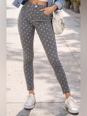 XHILIRATION Grey White Polka Dot Stretch Skinny Jeans Sz 10/ L / Jr 11 Y2K